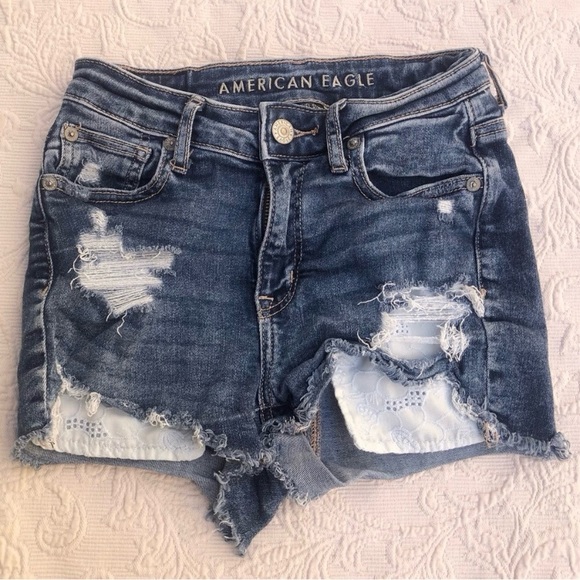 American Eagle Outfitters Pants - American Eagle High V-Rise Shortie Distressed Cut Off Denim Jean Shorts